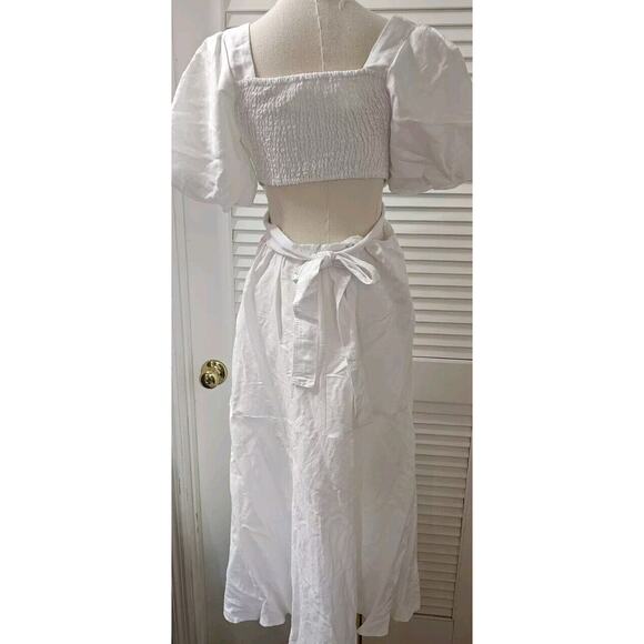 ASTR The Label Jelena Side Cutout Puff Sleeve White Linen Blend Maxi Dress SM - Picture 3 of 6